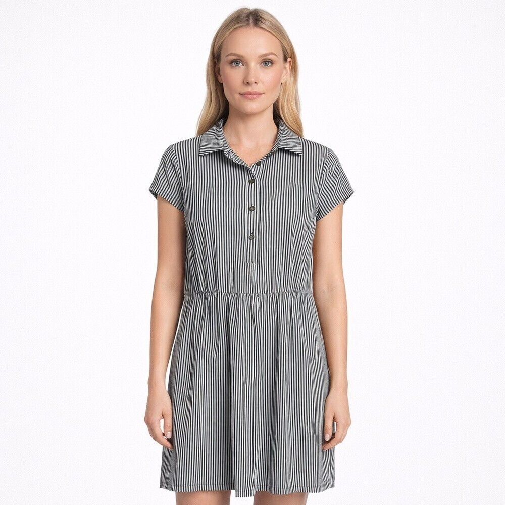 Jude Connally Polo Dress Size small Black White Stripe Jude Cloth cap sleeves